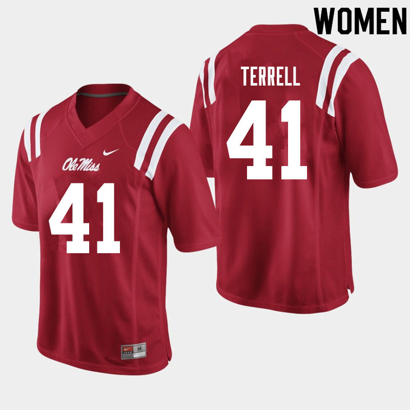 Women #41 CJ Terrell Ole Miss Rebels College Football Jerseys Sale-Red